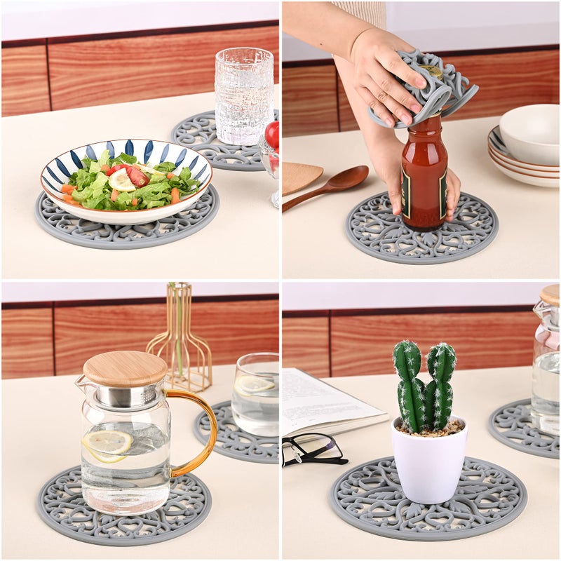 Smithcraft Silicone Trivets for Hot Dishes  Pots & Pans  Hot Pads for Kitchen  Non-Stick Silicone Pot Holders Trivet Mat for Counter  Carved Heat Resistant Mat Countertops &Table Grey Set 3 - Image 5